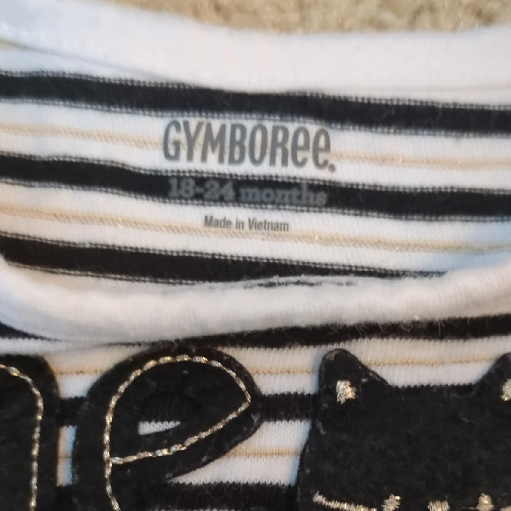 Gymboree Striped Long Sleeve Tee with Meow Design